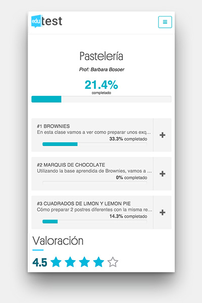 Mapa de curso y valoraciones en EduTest